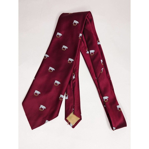 Vintage Male Chauvinist Pig MCP Marshal Field Mens Tie Red Yellow Geometric Hogs - Picture 2 of 4